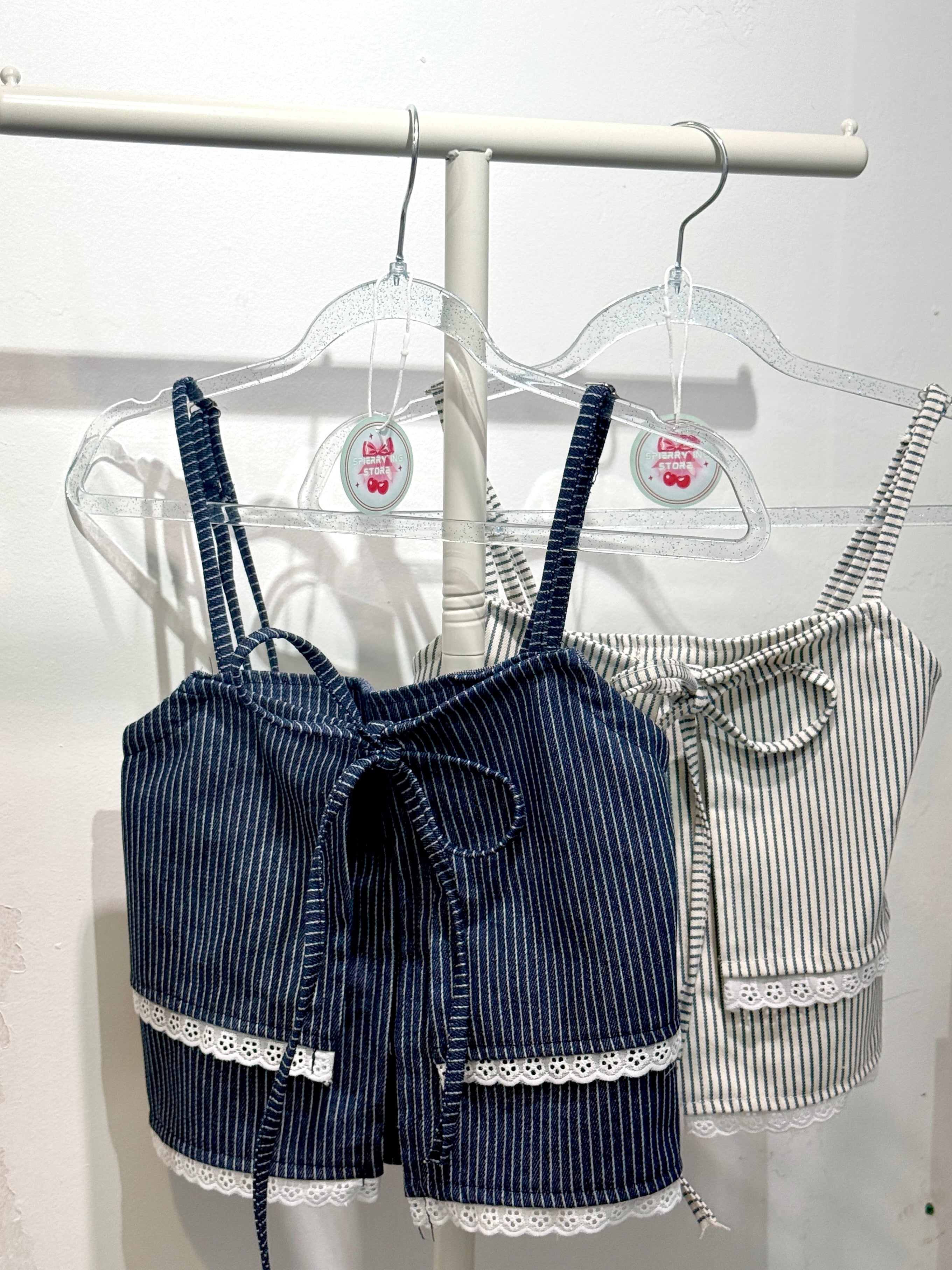 THAI VERSION 🇹🇭 VERTICAL STRIPES DENIM CROP TOP