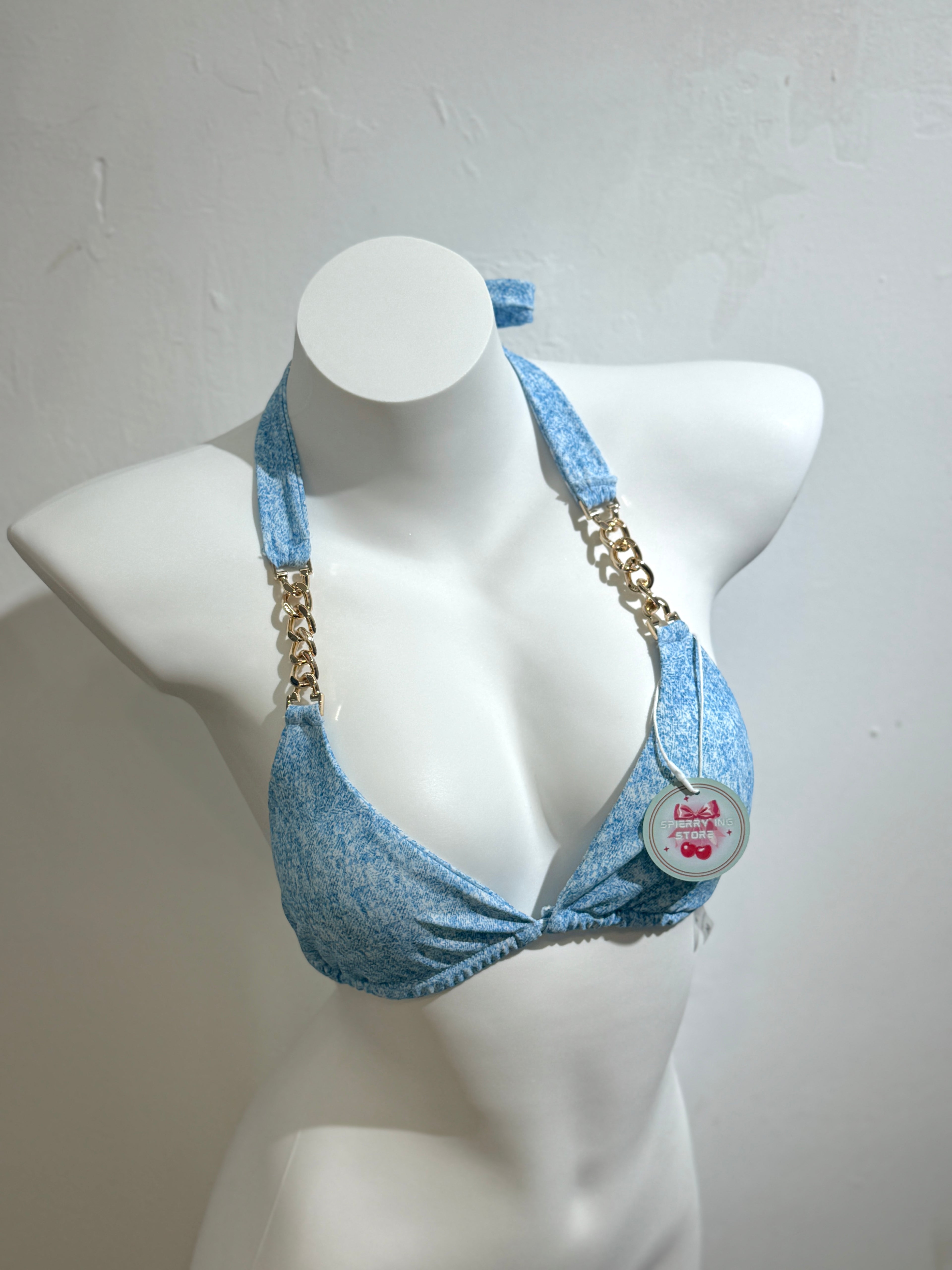 BLUE BIKINI WITH GOLD CHAIN