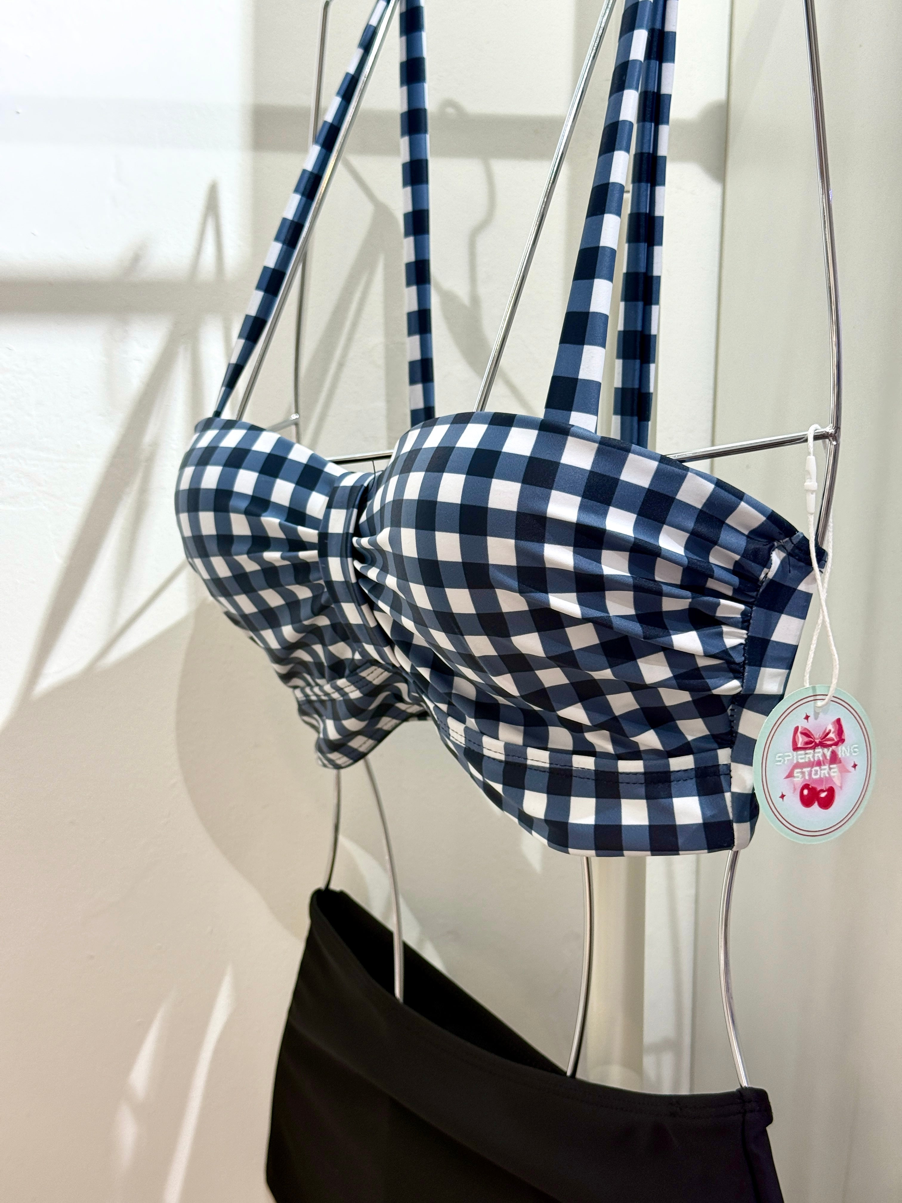 復古格仔高腰款分體式泳衣