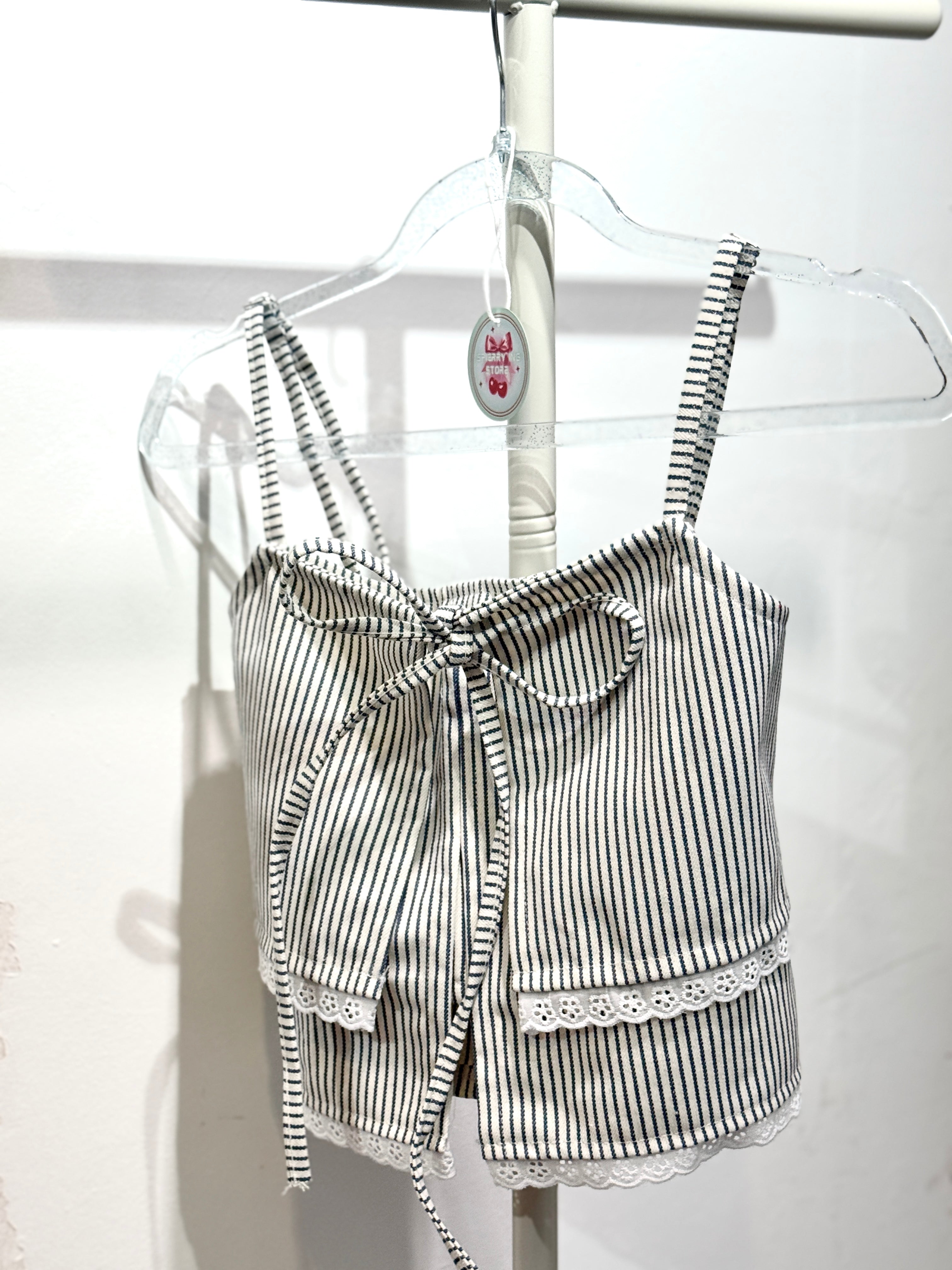 THAI VERSION 🇹🇭 VERTICAL STRIPES DENIM CROP TOP